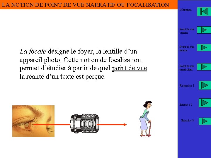 LA NOTION DE POINT DE VUE NARRATIF OU FOCALISATION Définition Point de vue externe