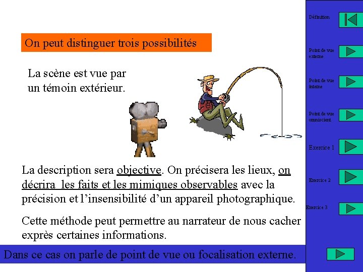 Définition On peut distinguer trois possibilités La scène est vue par un témoin extérieur.