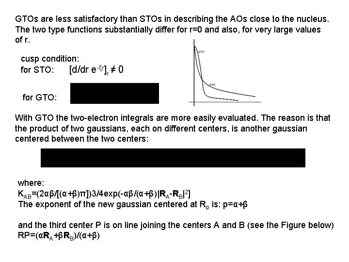 GTOs are less satisfactory than STOs in describing the AOs close to the nucleus.