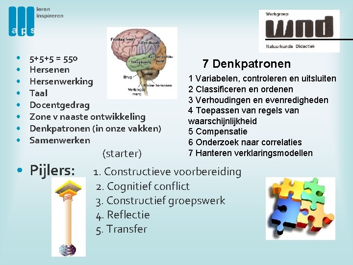  • • 5+5+5 = 550 Hersenen Hersenwerking Taal Docentgedrag Zone v naaste ontwikkeling