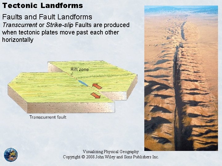 Tectonic Landforms Faults and Fault Landforms Transcurrent or Strike-slip Faults are produced when tectonic