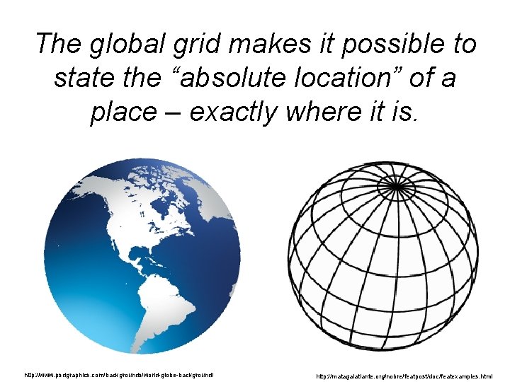 The global grid makes it possible to state the “absolute location” of a place