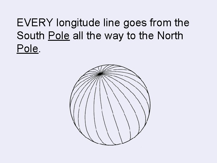 EVERY longitude line goes from the South Pole all the way to the North