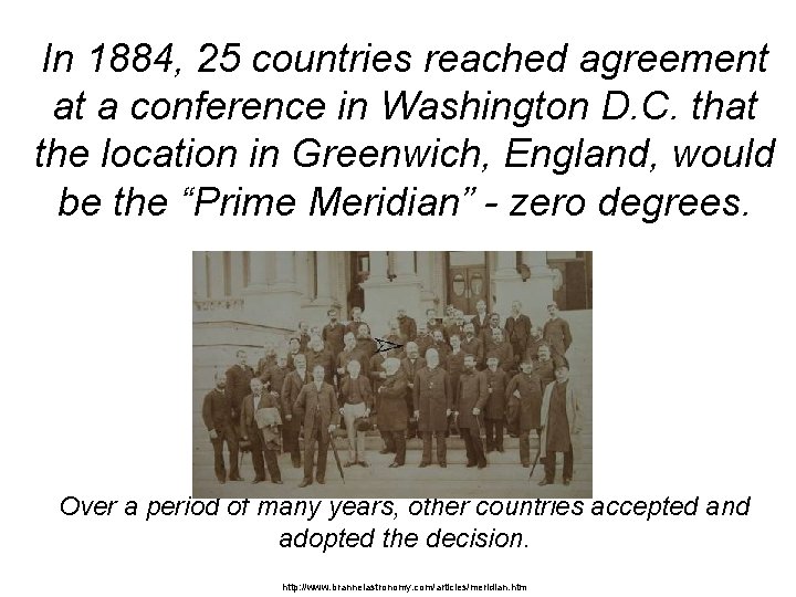 In 1884, 25 countries reached agreement at a conference in Washington D. C. that