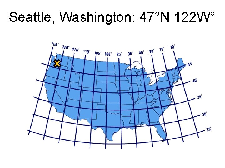 Seattle, Washington: 47°N 122 W° 