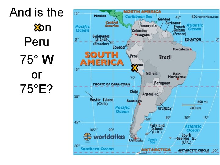 And is the x on Peru 75° W or 75°E? 