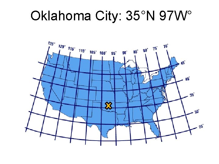 Oklahoma City: 35°N 97 W° 