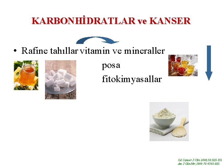 KARBONHİDRATLAR ve KANSER • Rafine tahıllar vitamin ve mineraller posa fitokimyasallar CA Cancer J