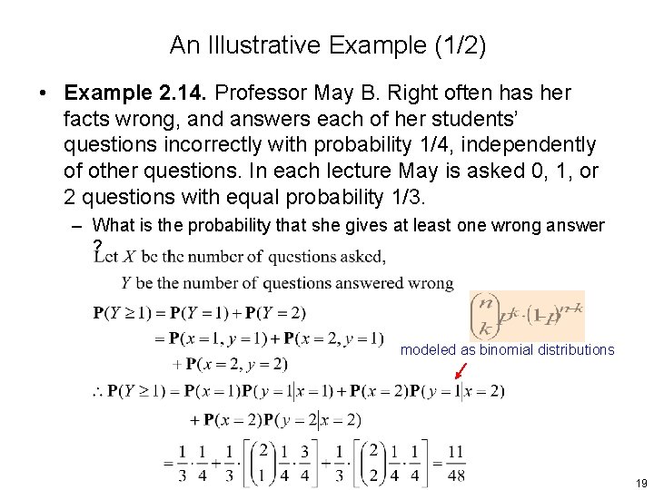 An Illustrative Example (1/2) • Example 2. 14. Professor May B. Right often has