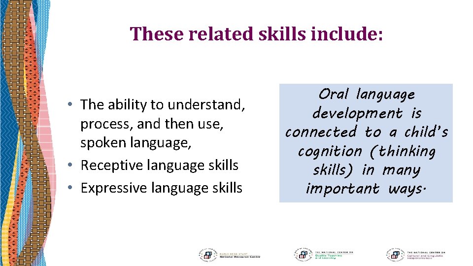 These related skills include: • The ability to understand, process, and then use, spoken