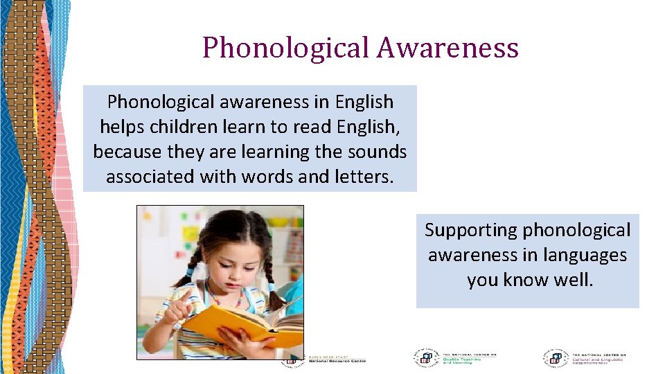 Phonological Awareness Phonological awareness in English helps children learn to read English, because they