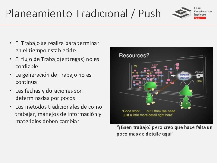 Planeamiento Tradicional / Push • El Trabajo se realiza para terminar en el tiempo