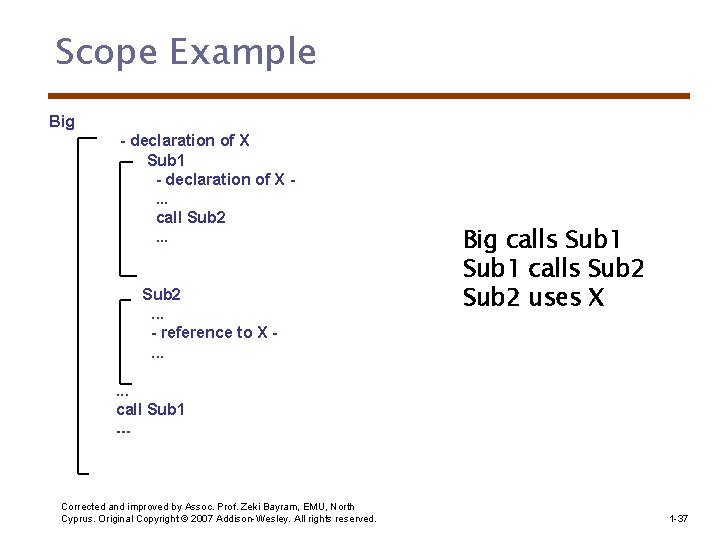 Scope Example Big - declaration of X Sub 1 - declaration of X. .