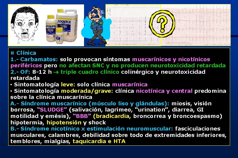 ¤ Clínica 1. - Carbamatos: solo provocan síntomas muscarínicos y nicotínicos periféricos pero no