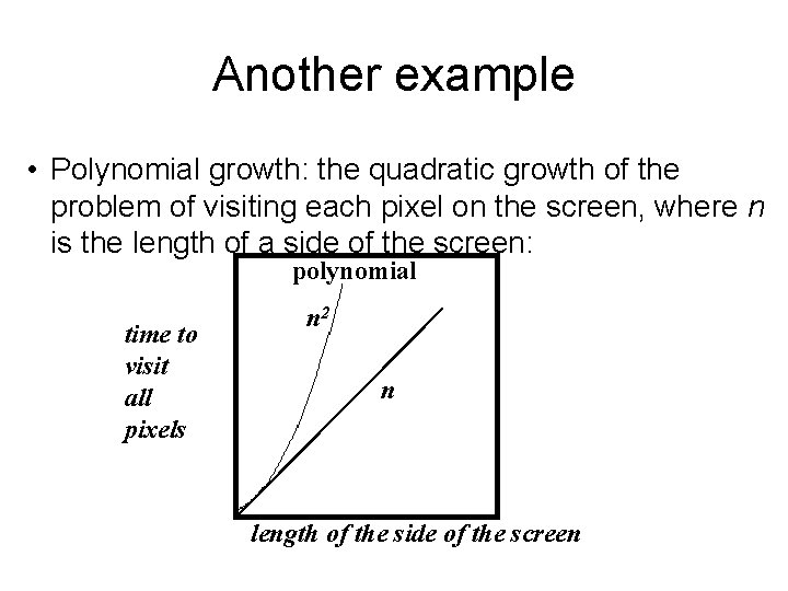 Another example • Polynomial growth: the quadratic growth of the problem of visiting each