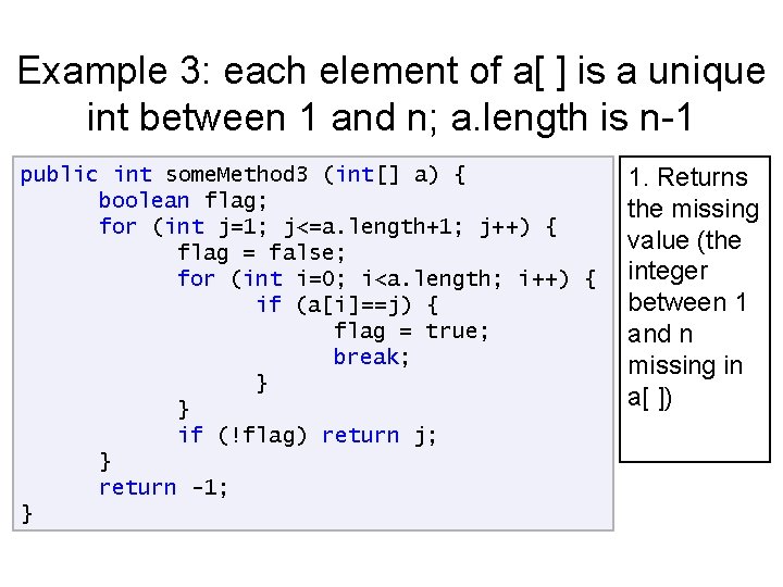 Example 3: each element of a[ ] is a unique int between 1 and