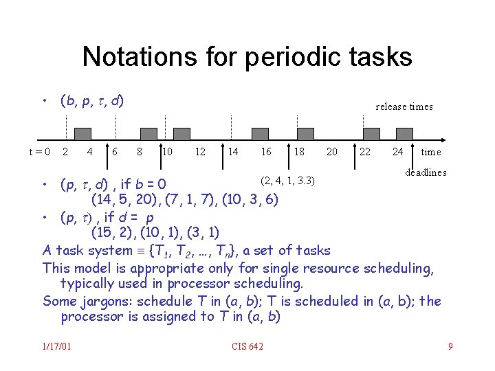 Notations for periodic tasks • (b, p, t, d) t=0 2 4 6 release