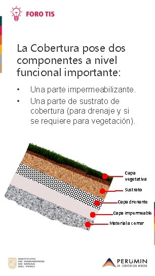 La Cobertura pose dos componentes a nivel funcional importante: • • Una parte impermeabilizante.