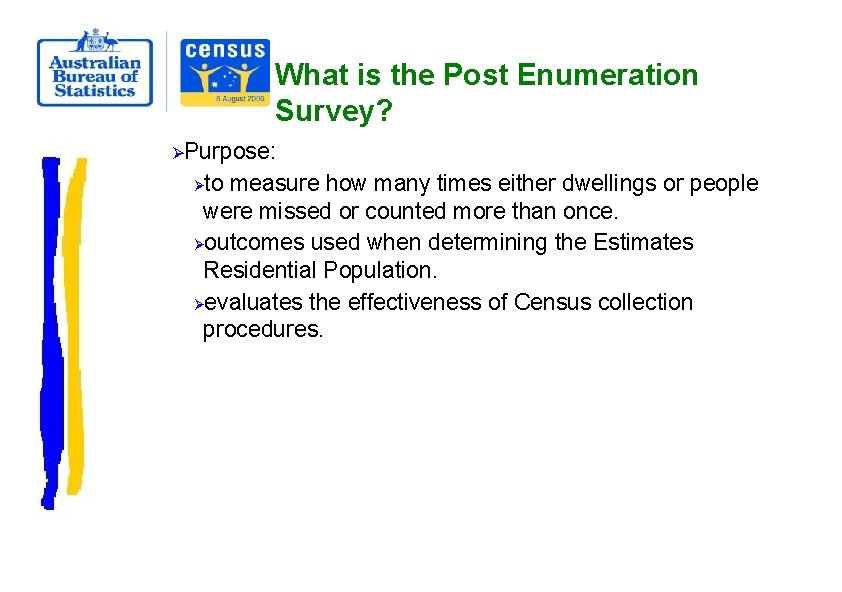 What is the Post Enumeration Survey? ØPurpose: Øto measure how many times either dwellings