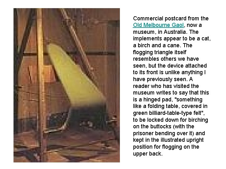 Commercial postcard from the Old Melbourne Gaol, now a museum, in Australia. The implements