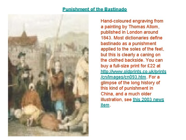 Punishment of the Bastinado Hand-coloured engraving from a painting by Thomas Allom, published in