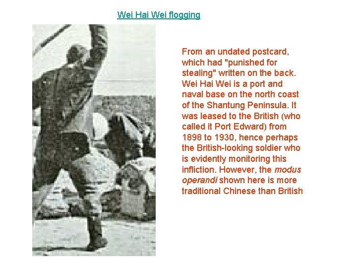 Wei Hai Wei flogging From an undated postcard, which had "punished for stealing" written