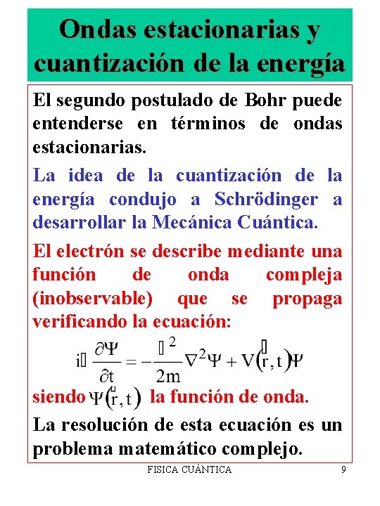Ondas estacionarias y cuantización de la energía El segundo postulado de Bohr puede entenderse
