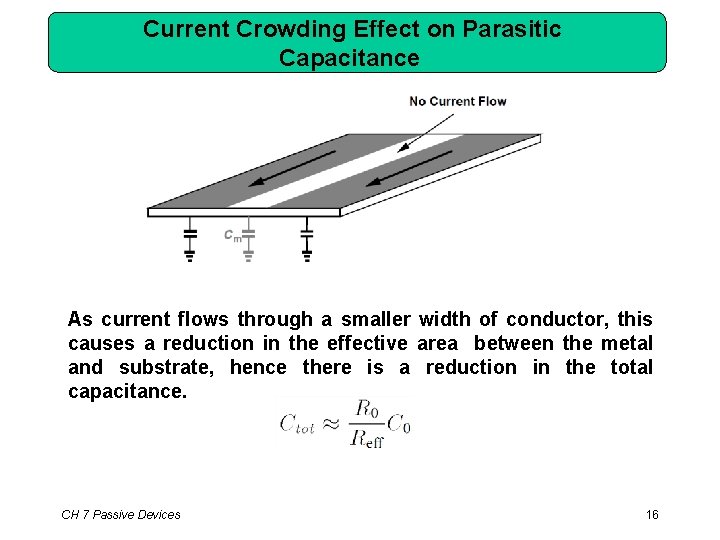 Current Crowding Effect on Parasitic Capacitance As current flows through a smaller width of