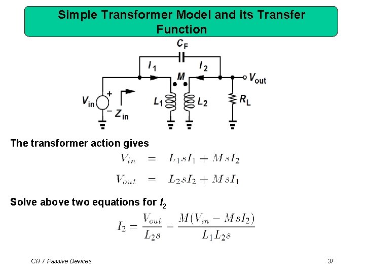 Simple Transformer Model and its Transfer Function The transformer action gives Solve above two