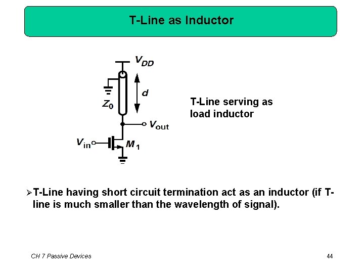 T-Line as Inductor T-Line serving as load inductor T-Line having short circuit termination act