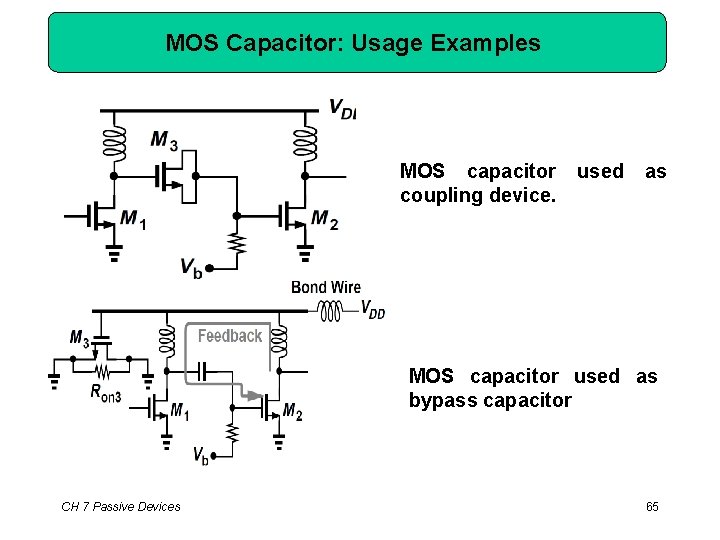 MOS Capacitor: Usage Examples MOS capacitor coupling device. used as MOS capacitor used as