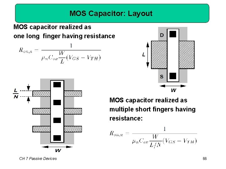 MOS Capacitor: Layout MOS capacitor realized as one long finger having resistance MOS capacitor