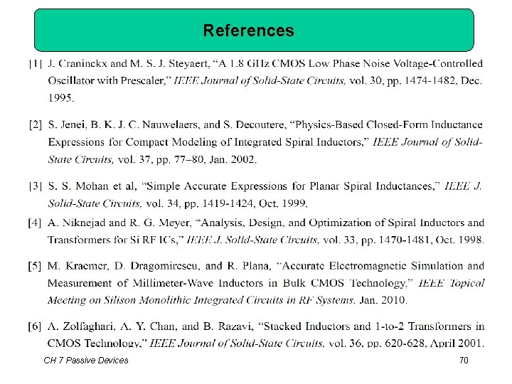 References CH 7 Passive Devices 70 
