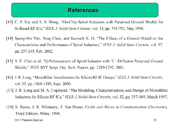 References CH 7 Passive Devices 72 