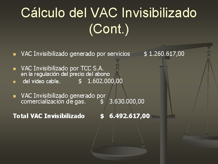 Cálculo del VAC Invisibilizado (Cont. ) n VAC Invisibilizado generado por servicios n VAC Cálculo del VAC Invisibilizado (Cont. ) n VAC Invisibilizado generado por servicios n VAC