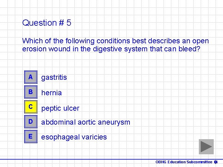 Question # 5 Which of the following conditions best describes an open erosion wound