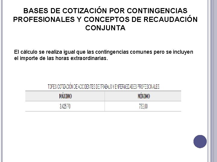 BASES DE COTIZACIÓN POR CONTINGENCIAS PROFESIONALES Y CONCEPTOS DE RECAUDACIÓN CONJUNTA El cálculo se