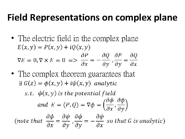 Field Representations on complex plane • The electric field in the complex plane •