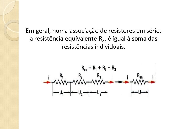 Em geral, numa associação de resistores em série, a resistência equivalente Req é igual