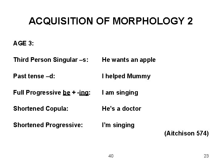 ACQUISITION OF MORPHOLOGY 2 AGE 3: Third Person Singular –s: He wants an apple