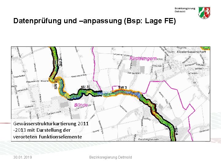 Datenprüfung und –anpassung (Bsp: Lage FE) Gewässerstrukturkartierung 2011 -2013 mit Darstellung der verorteten Funktionselemente