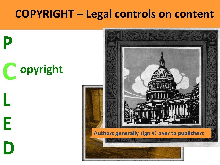 COPYRIGHT – Legal controls on content P C opyright C L E D Authors