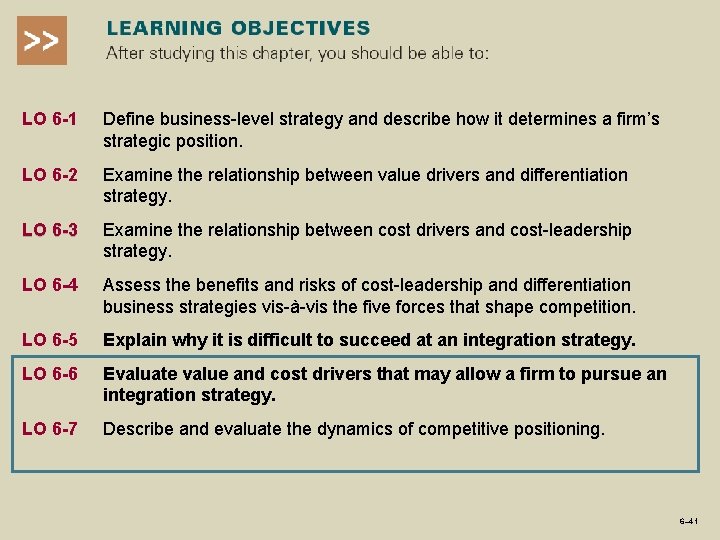 LO 6 -1 Define business-level strategy and describe how it determines a firm’s strategic