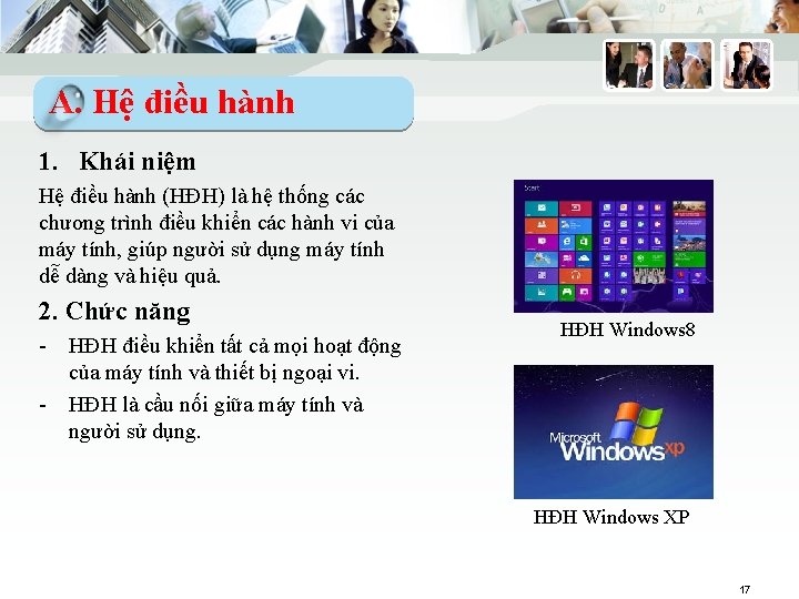 A. Hệ điều hành 1. Khái niệm Hệ điều hành (HĐH) là hệ thống