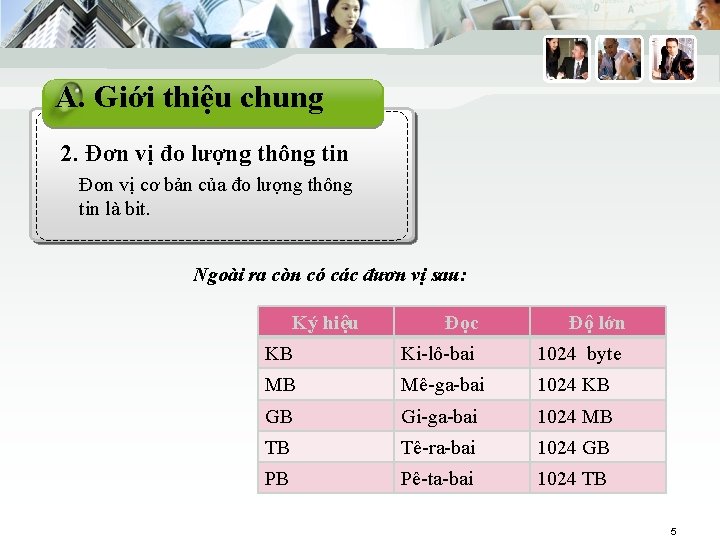 THÔNG TIN KINH TẾ A. Giới thiệu chung 2. Đơn vị đo lượng thông THÔNG TIN KINH TẾ A. Giới thiệu chung 2. Đơn vị đo lượng thông