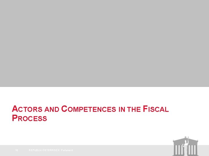 ACTORS AND COMPETENCES IN THE FISCAL PROCESS 15 REPUBLIK ÖSTERREICH Parlament 
