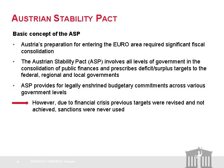 AUSTRIAN STABILITY PACT Basic concept of the ASP • Austria’s preparation for entering the
