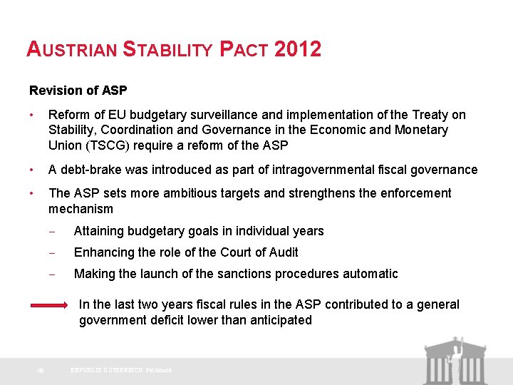 AUSTRIAN STABILITY PACT 2012 Revision of ASP • Reform of EU budgetary surveillance and