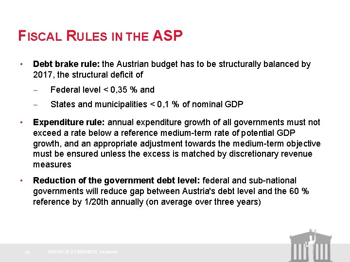 FISCAL RULES IN THE ASP • Debt brake rule: the Austrian budget has to