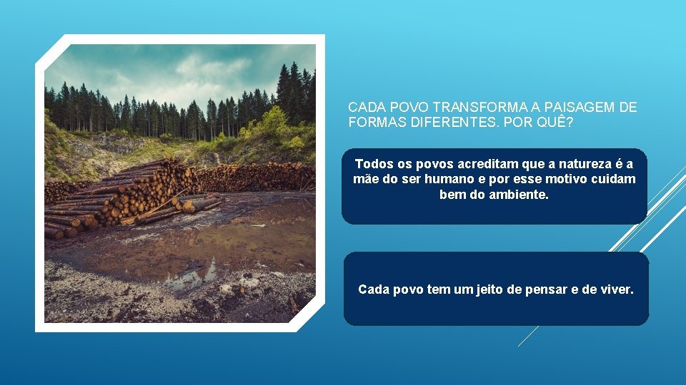 CADA POVO TRANSFORMA A PAISAGEM DE FORMAS DIFERENTES. POR QUÊ? Todos os povos acreditam